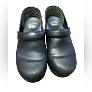 Dansko Black Leather Slip-On Clogs